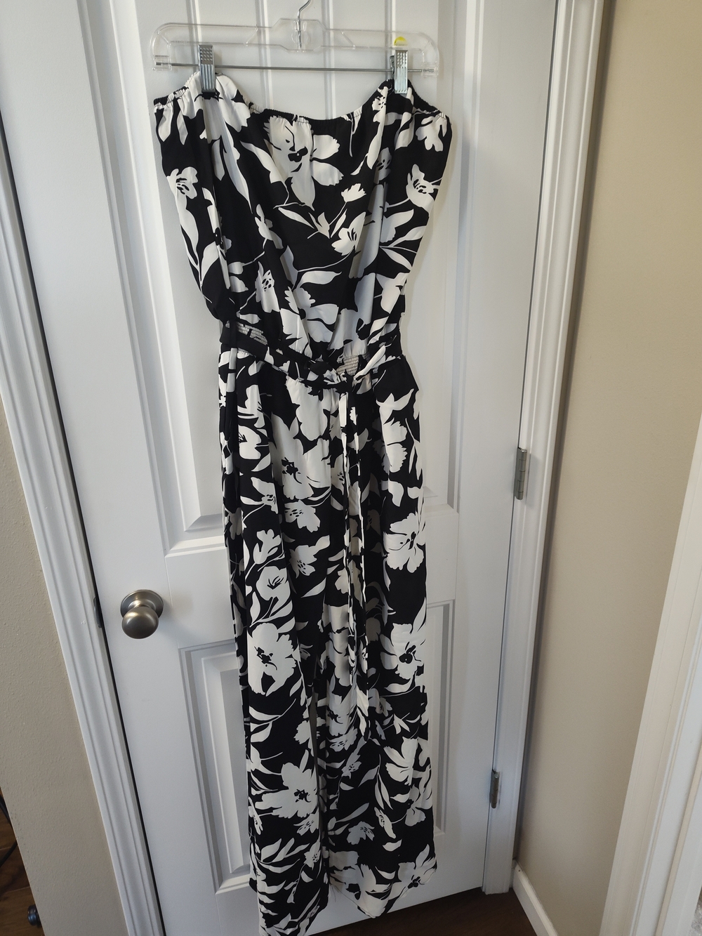 Strapless Wild Jasmine Black and White Floral Jumpsuit